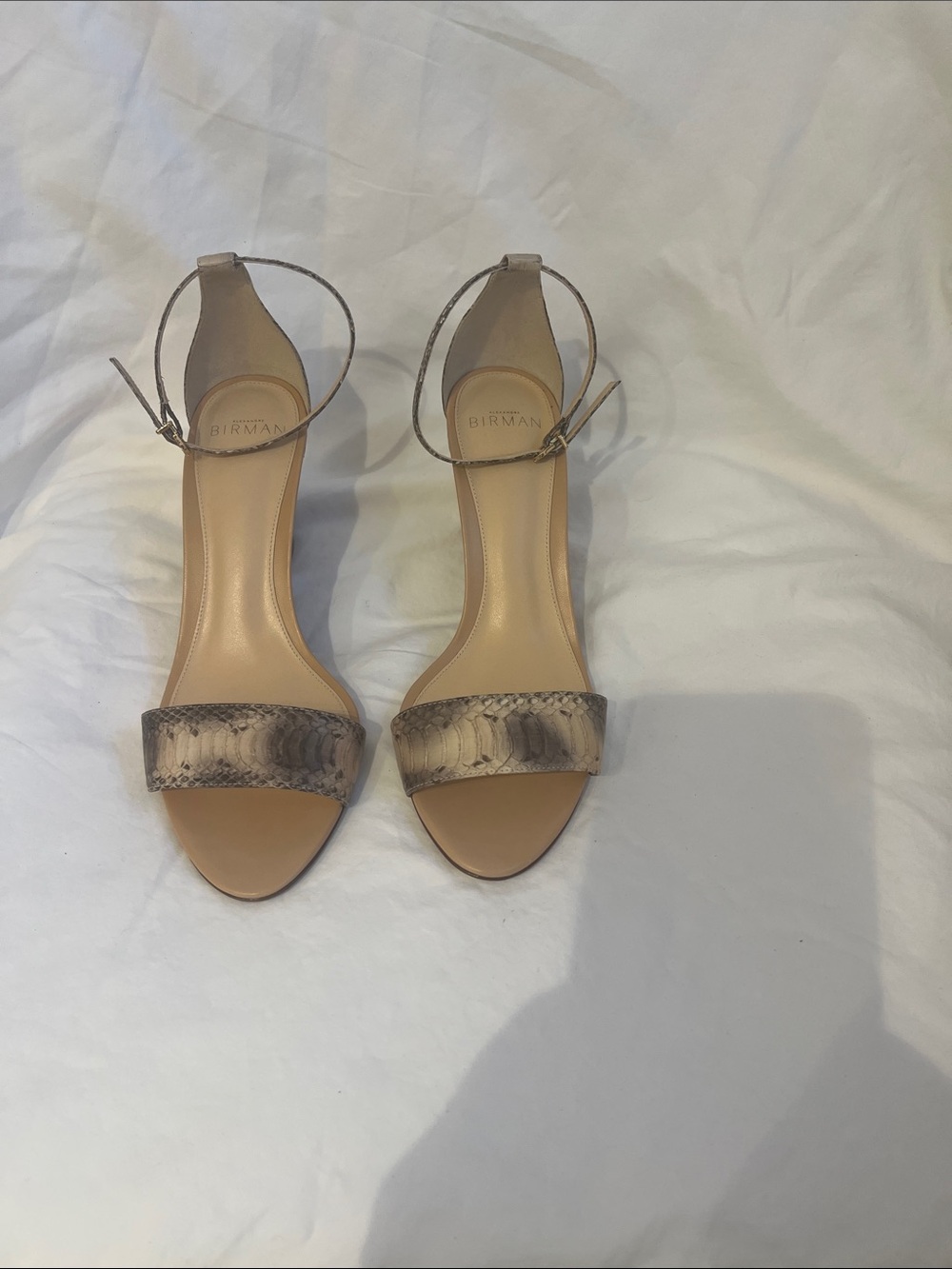 Alexandre Birman Neutral Snakeskin & Tan Ankle-Strap Sandals